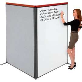 Interion Deluxe Freestanding 2-Panel Corner Room Divider w/Whiteboard 48-1/4"W x 73-1/2"H Gray