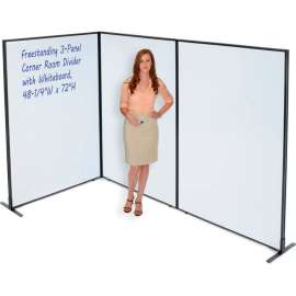 Interion Freestanding 3-Panel Corner Room Divider with Whiteboard, 48-1/4"W x 72"H