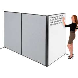 Interion Freestanding 3-Panel Corner Room Divider with Whiteboard, 48-1/4"W x 72"H, Gray
