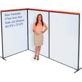 Interion Deluxe Freestanding 3-Panel Corner Room Divider with Whiteboard, 48-1/4"W x 73-1/2"H