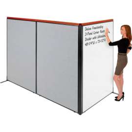 Interion Deluxe Freestanding 3-Panel Corner Room Divider w/Whiteboard 48-1/4"W x 73-1/2"H Gray