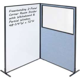 Interion 2-Panel Corner Room Divider with Whiteboard & Partial Window, 48-1/4"W x 72"H, Blue