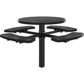 Global Industrial 46" Round Picnic Table, In Ground Mount, Expanded Metal, Black