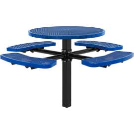 Global Industrial 46" Round In Ground Mount Picnic Table, Expanded Metal, Blue