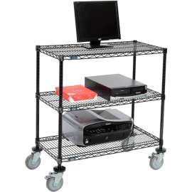 Nexel 3-Shelf Mobile Wire Computer LAN Workstation, 36"W x 18"D x 40"H, Black