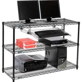 Nexel 3-Shelf Wire Computer LAN Workstation with Keyboard Tray, 48"W x 18"D x 34"H, Black