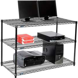 Nexel 3-Shelf Wire Computer LAN Workstation, 48"W x 24"D x 34"H, Black