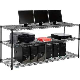 Nexel 3-Shelf Wire Computer LAN Workstation, 72"W x 24"D x 34"H, Black
