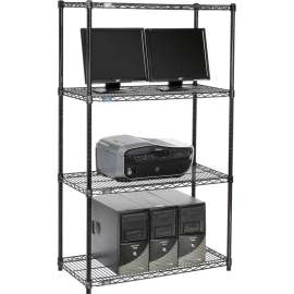 Nexel 4-Shelf Wire Computer LAN Workstation, 36"W x 18"D x 63"H, Black