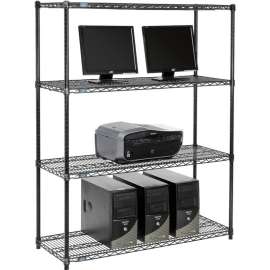 Nexel 4-Shelf Wire Computer LAN Workstation, 48"W x 18"D x 63"H, Black