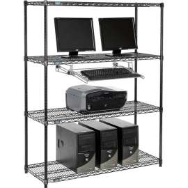 Nexel 4-Shelf Wire Computer LAN Workstation with Keyboard Tray, 48"W x 18"D x 63"H, Black