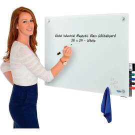 Global Industrial Magnetic Glass Whiteboard, 36"W x 24"H