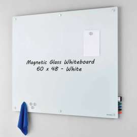 Global Industrial Magnetic Glass Whiteboard, 60"W x 48"H