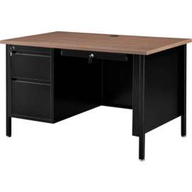 Interion Steel Teachers Desk, 48"W x 30"D, Walnut Top with Black Frame