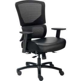 Interion 24 Hour Big & Tall Mesh Back Chair w/High Back & Adj. Arms, Synthetic Leather, Black
