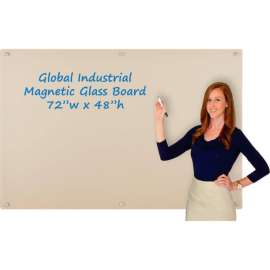 Global Industrial Magnetic Glass Dry Erase Board - 72 x 48 - Tan