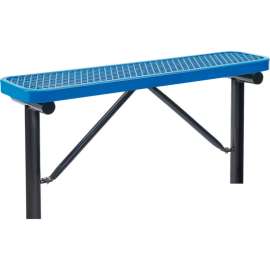Global Industrial 4' Outdoor Steel Flat Bench, Expanded Metal, In Ground Mount, Blue