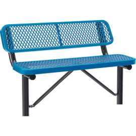 Global Industrial 4' Outdoor Steel Bench w/ Backrest, Expanded Metal, In Ground Mount, Blue