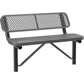 Global Industrial 4' Outdoor Steel Bench w/ Backrest, Expanded Metal, In Ground Mount, Gray