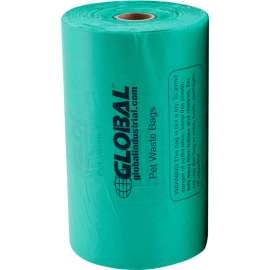 Global Industrial; Pet Waste Plastic Bags With Tie-Handles, Green, 400 Bags/Roll
