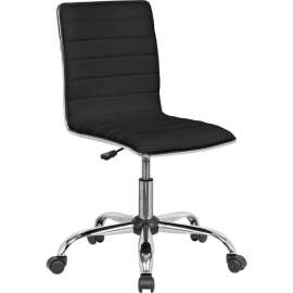 Interion Antimicrobial Armless Synthetic Leather Chair, Black