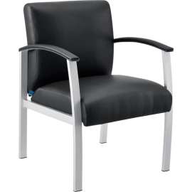 Interion Synthetic Leather Reception Chair With Arms, Black W/ Silver Frame