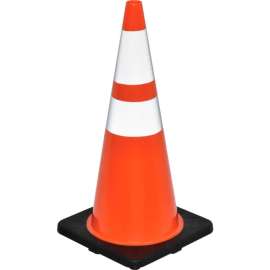 Global Industrial 28" Traffic Cone, Reflective, Black Base, 7 lbs.