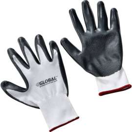 Global Industrial Flat Nitrile Coated Gloves, White/Gray, Small, 1-Pair