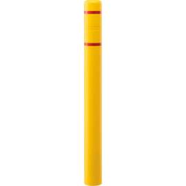 Global Industrial Bollard Post Sleeve, 4" D x 52" H, Yellow With Red Tape, HDPE