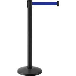 Global Industrial Retractable Belt Barrier, 40" Black Post, 7-1/2' Blue Belt, Pack Of 2