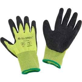 Global Industrial Crinkle Latex Coated Gloves, Hi-Viz Lime/Black, Medium