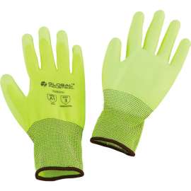 Global Industrial Flat Polyurethane Coated Gloves, Hi-Viz Lime, Large