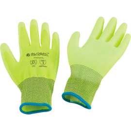 Global Industrial Flat Polyurethane Coated Gloves, Hi-Viz Lime, X-Large