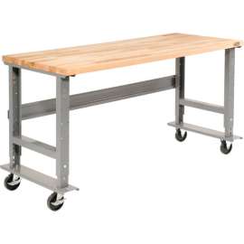 Global Industrial 60x36 Mobile Adjustable Height C-Channel Leg Workbench - Maple Square Edge