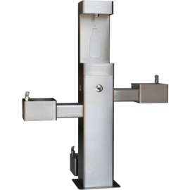 Global Industrial Outdoor Bottle Filler w/Bi-Level Drinking Fountain & Pet Station, Stainless
