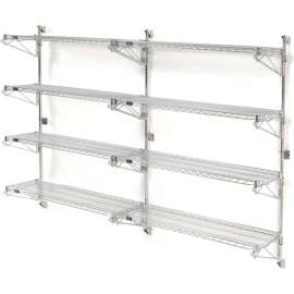 Nexel Chrome Wall Mount Wire 4 Shelf Add-Ons, 72"W x 24"D x 63"H