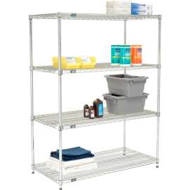 Nexel Poly-Z-Brite, 4 Tier, Quick Adjust, Wire Shelving Starter Unit, 48"W x 24"D x 63"H