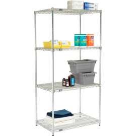 Nexel Poly-Z-Brite, 4 Tier, Quick Adjust, Wire Shelving Starter Unit, 36"W x 24"D x 74"H