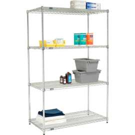 Nexel Poly-Z-Brite, 4 Tier, Quick Adjust, Wire Shelving Starter Unit, 48"W x 24"D x 74"H