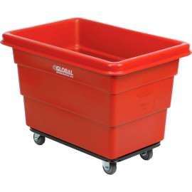 Global Industrial Plastic Bulk Box Truck, 6 Bushel, Steel Chassis Base, Red