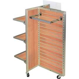 Slat Wall Merchandiser, Two Panel-T, 25"W x 25"D x 54"H, with Castors - Maple