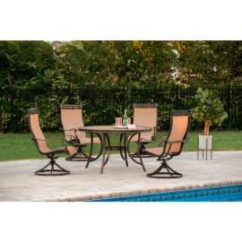 Hanover Monaco 5 Piece Outdoor Dining Set w/ 4 Sling Swivel Rockers