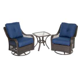 Hanover Orleans 3 Piece Swivel Rocking Chat Set, Navy Blue/French Roast