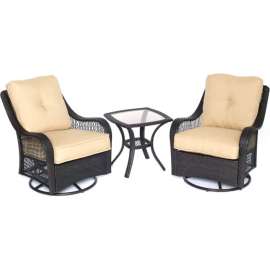 Hanover Orleans 3 Piece Swivel Rocking Chat Set, Sahara Sand/French Roast