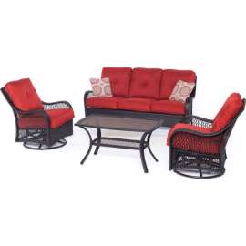 Hanover Orleans 4 Piece All Weather Patio Set, Autumn Berry/French Roast