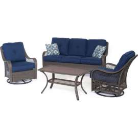 Hanover Orleans 4 Piece All Weather Patio Set, Navy Blue/Gray