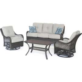 Hanover Orleans 4 Piece All Weather Patio Set, Silver Lining/Gray