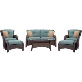 Hanover Strathmere 6 Piece Woven Deep Seating Set, Ocean Blue