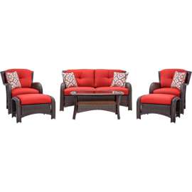 Hanover Strathmere 6 Piece Wicker Patio Set, Crimson Red