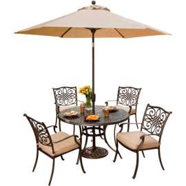 Hanover Traditions 5 Piece Outdoor Dining Set w/ Umbrella Table